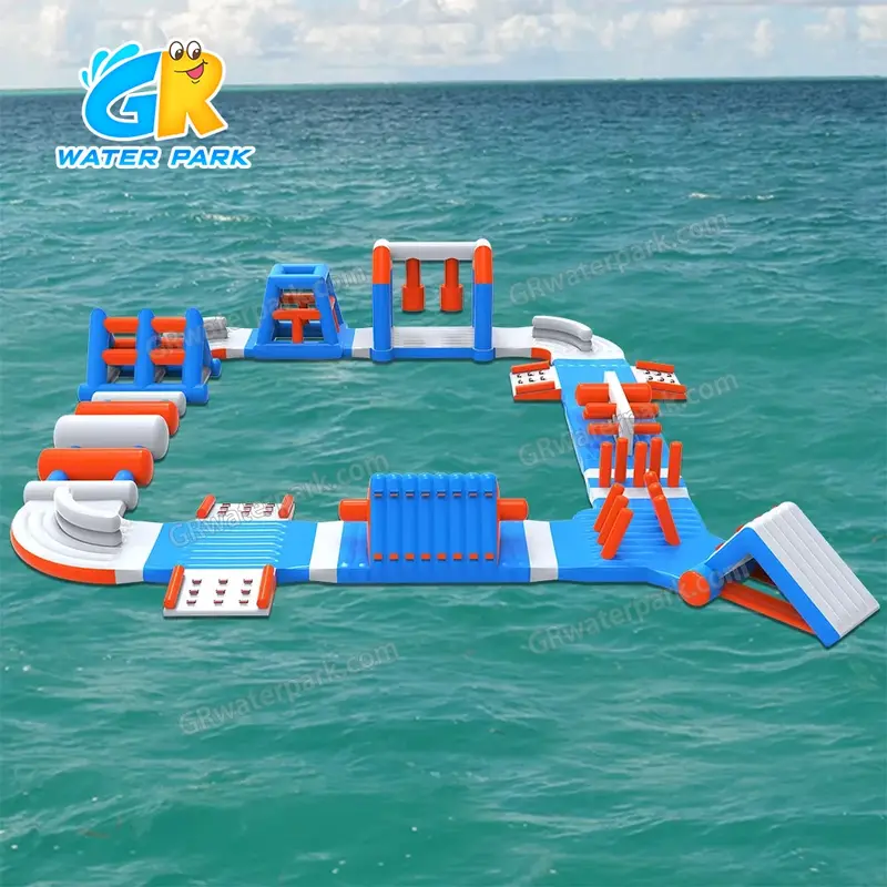 GW-032 Compact Inflatable Water Park for Sale &ndash; Blue & Orange Floating Obstacle Course