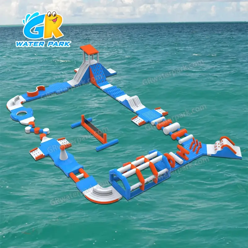 GW-200 Medium-Sized Inflatable Water Park for Sale &ndash; Blue & Orange Floating Obstacle Course