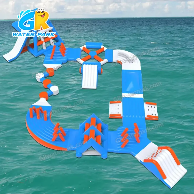 GW-202 Commercial Inflatable Water Park for Sale &ndash; Blue & Orange Floating Obstacle Course