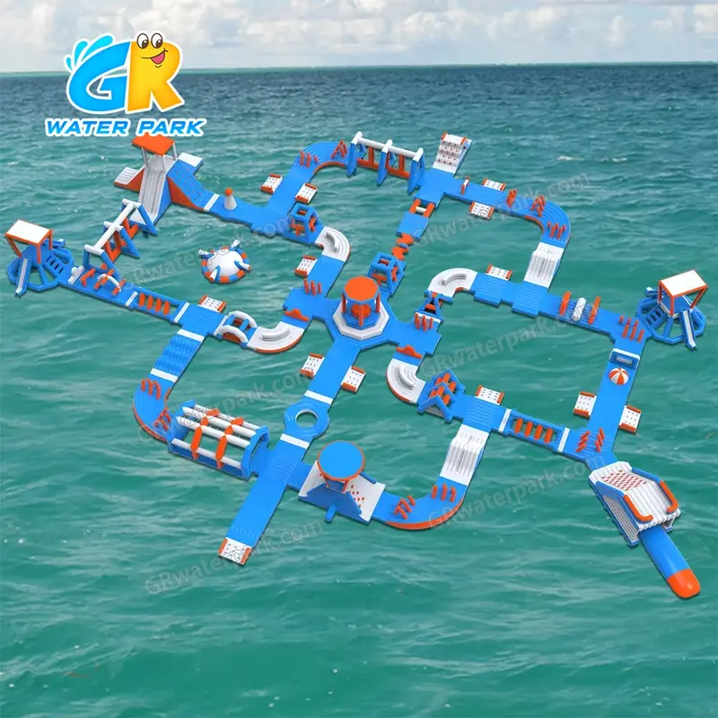 GW-204 Customization TUV-Certified Giant Inflatable Water Park &ndash; Blue & Orange Modular Floating Adventure Park