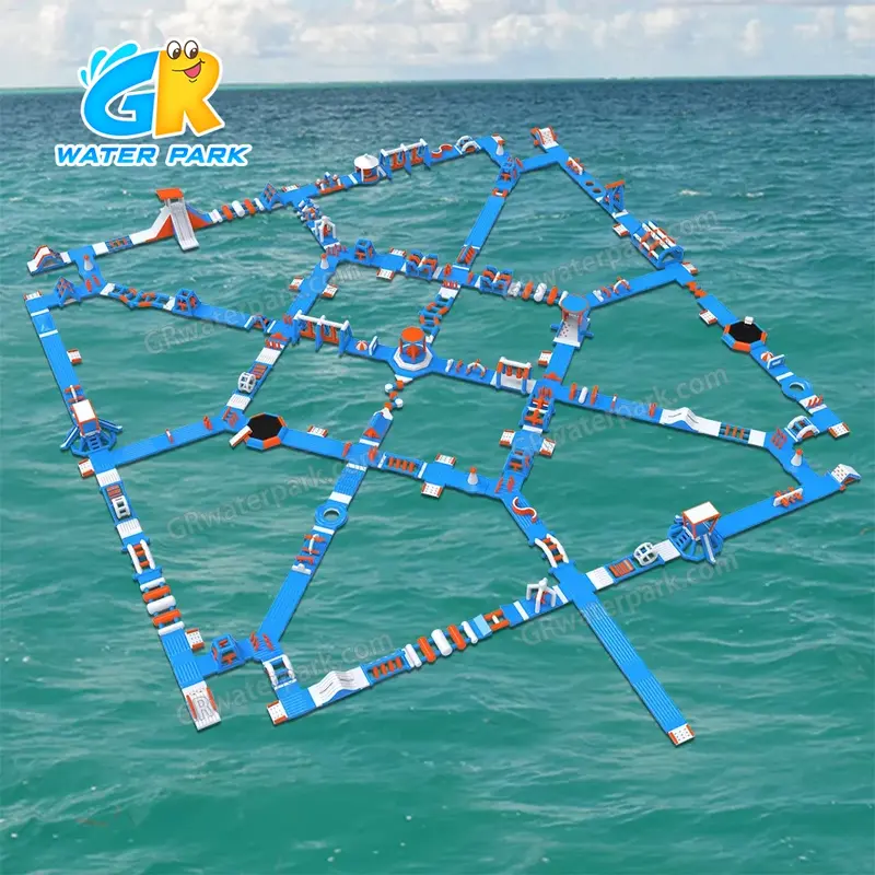 GW-209 Massive TUV-Certified Inflatable Water Park &ndash; Blue & Orange Giant Floating Aqua Park
